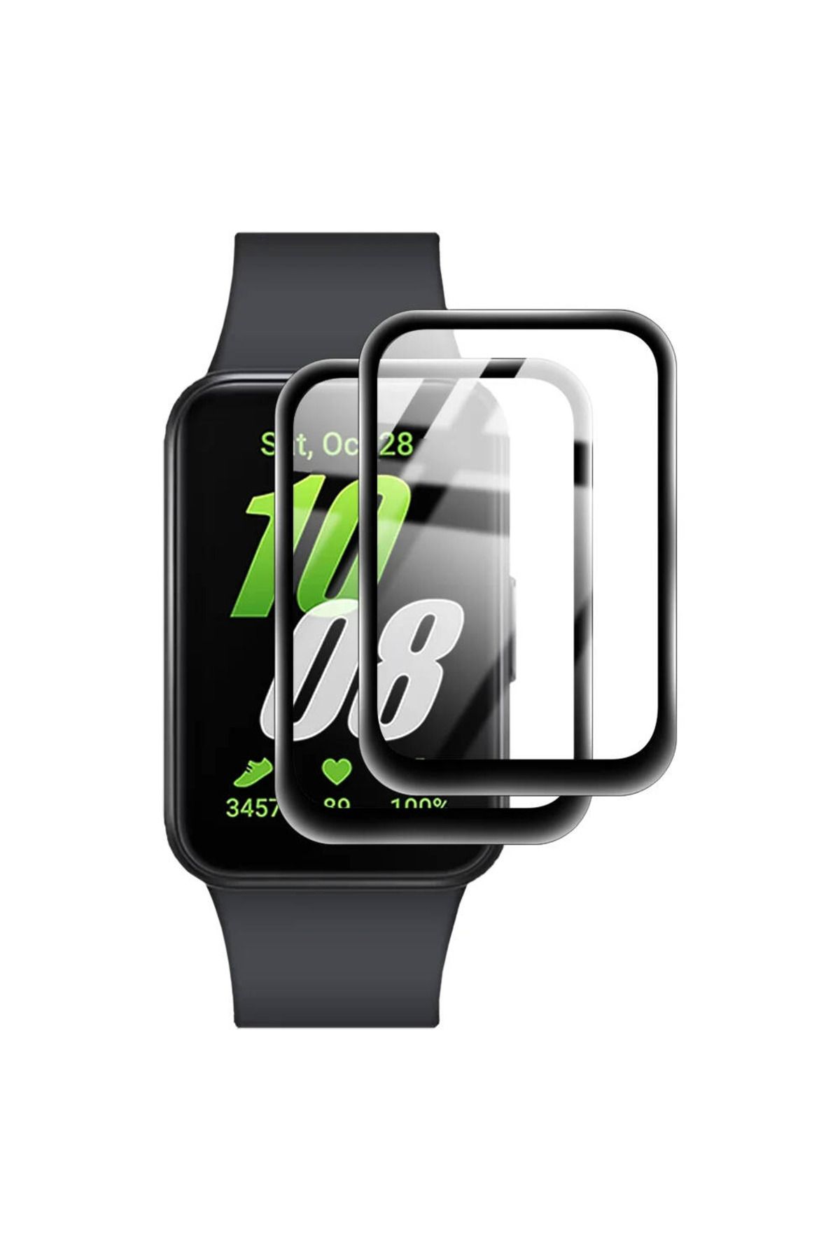 Fibaks Samsung Galaxy Fit 3 Uyumlu Tam Kaplayan Kavisli Siyah Cerceveli Saat Ekran Koruyucu