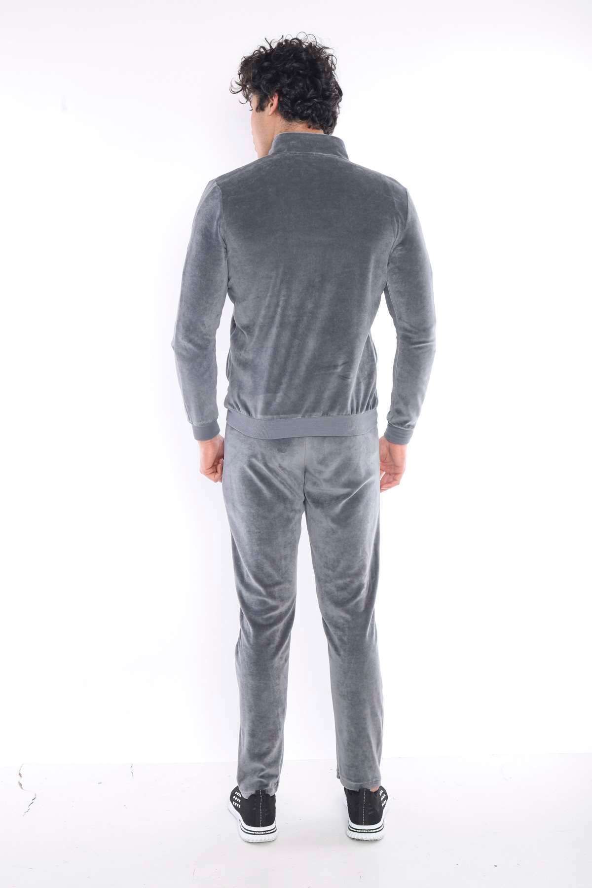 ست گرمکن ورزشی مردانه GREY SLIMFIT 4 POCKET VELVET SEASON TRACKSUIT TEAM 6637 Escetic