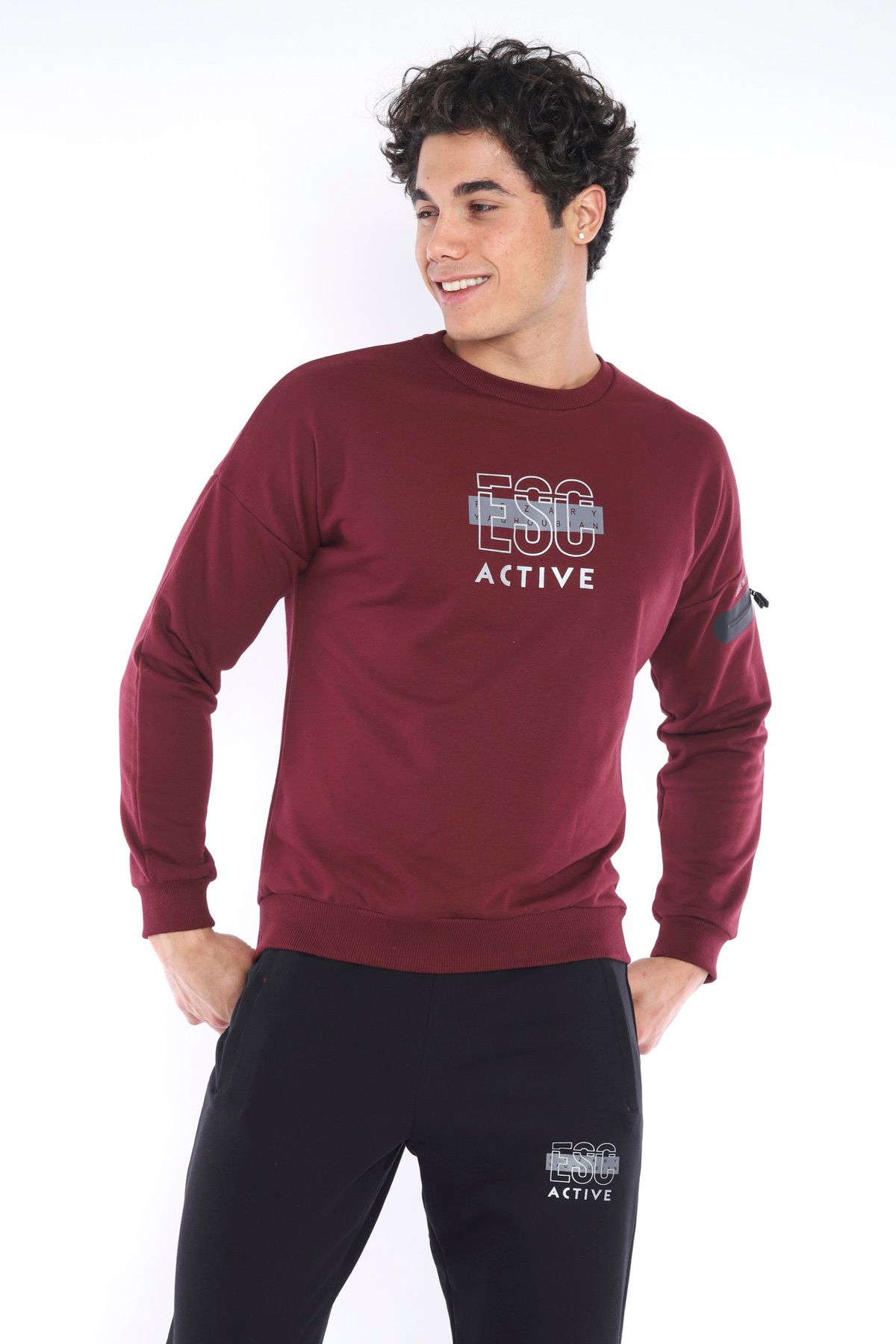 ست گرمکن ورزشی مردانه بوردو 3 من؟ توطئه تنفس پنبه طرح دار SLIMFIT تیم A3032 Escetic