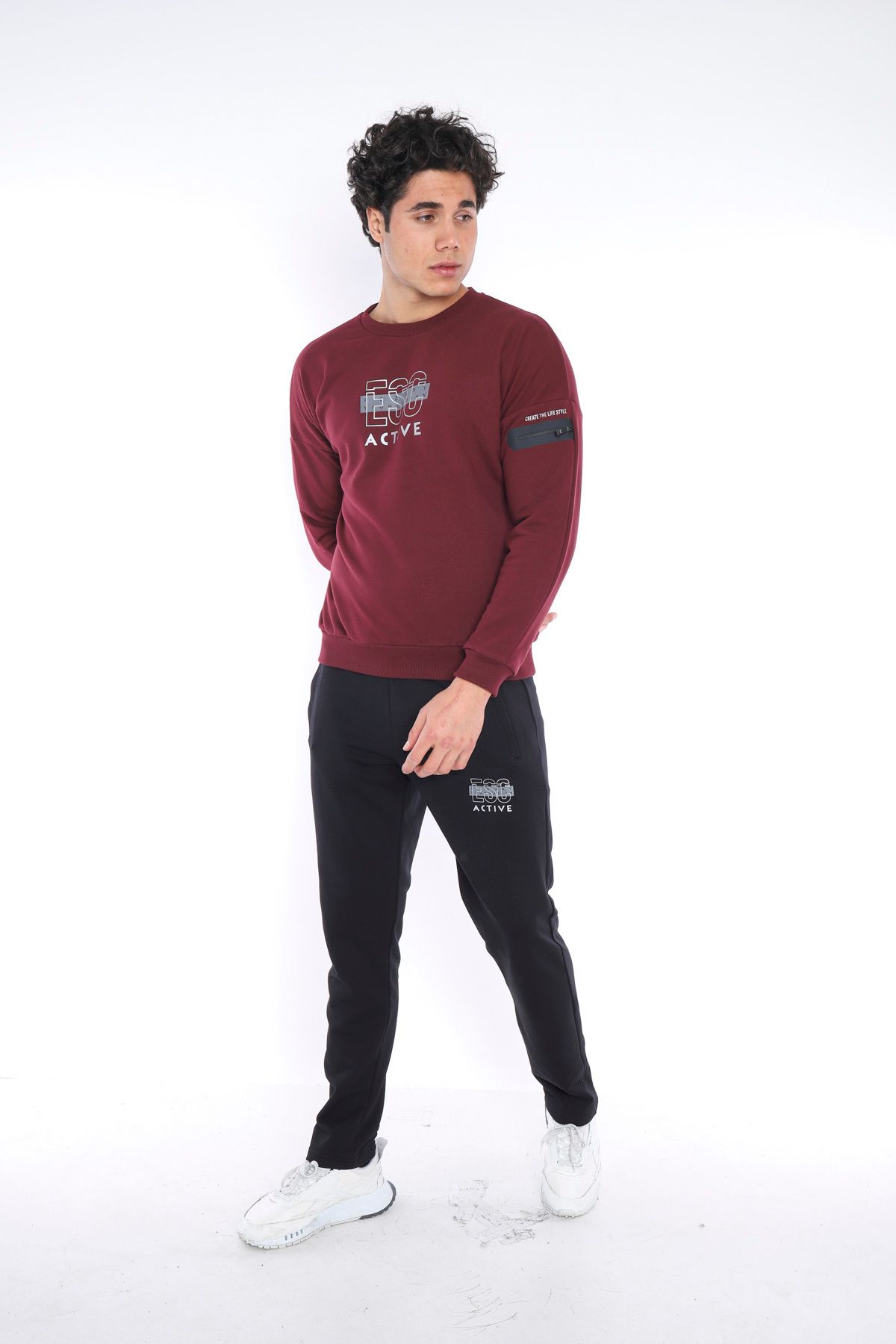 ست گرمکن ورزشی مردانه بوردو 3 من؟ توطئه تنفس پنبه طرح دار SLIMFIT تیم A3032 Escetic
