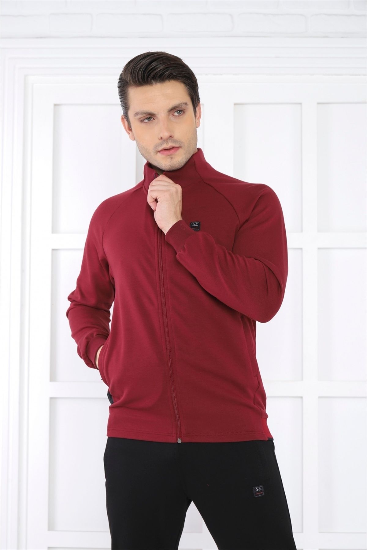 ست گرمکن ورزشی مردانه گردنبند ORTAK BORDEAUX 4 فصل تنفس پنبه ورزش SLIMFIT تیم خدمات 6767 Escetic