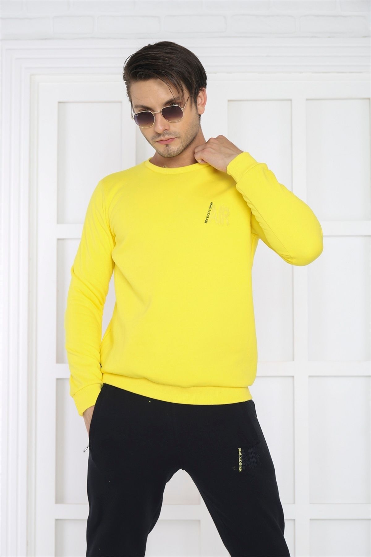 ست گرمکن ورزشی مردانه زرد 3 عروسی SLIMFIT SWEAT TEAM 3078 Escetic