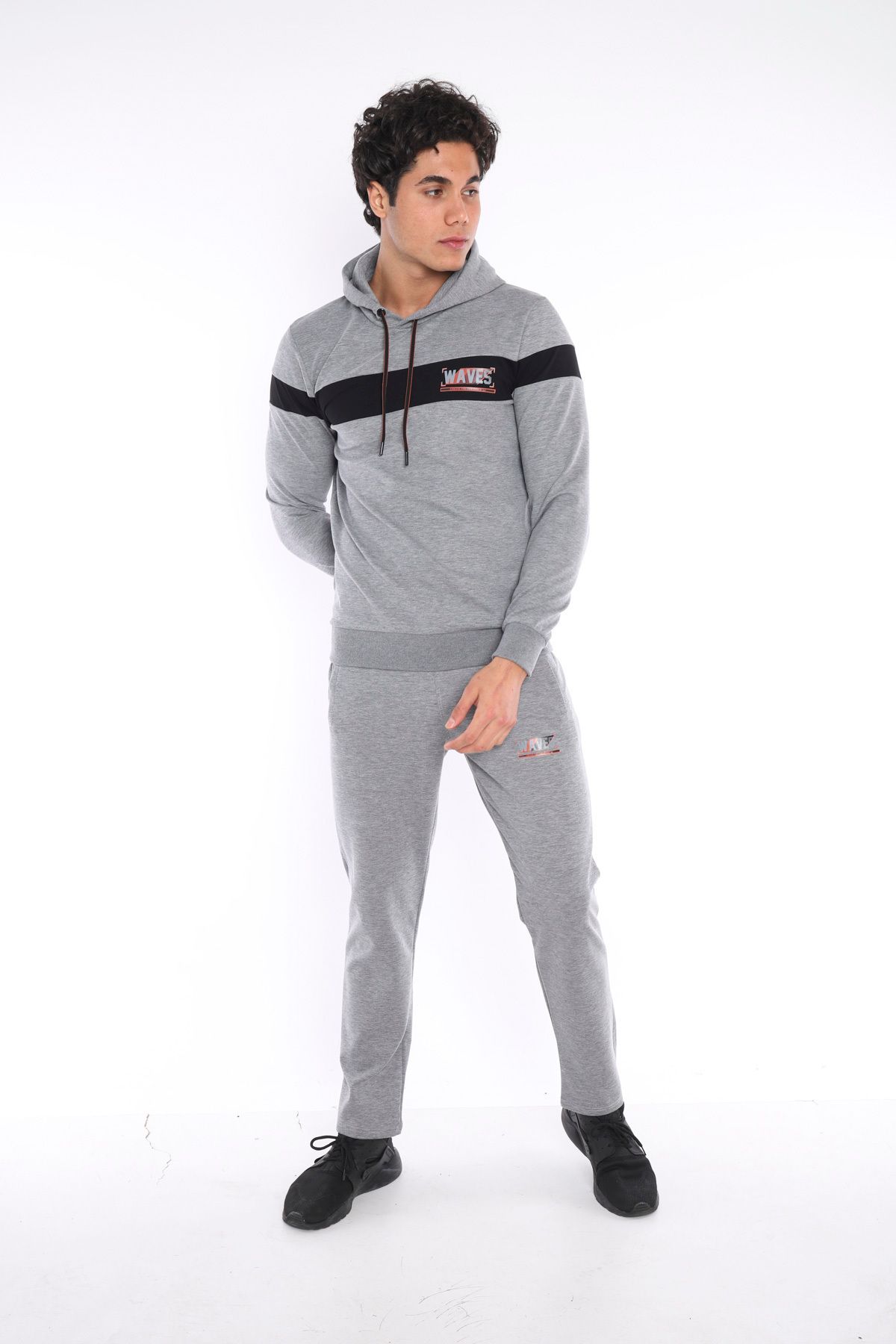 ست گرمکن ورزشی مردانه G2 MELANGE MALE BREATHING COTTON HOODED PRINTED SLIMFIT SPORT TEAM A3042 Escetic
