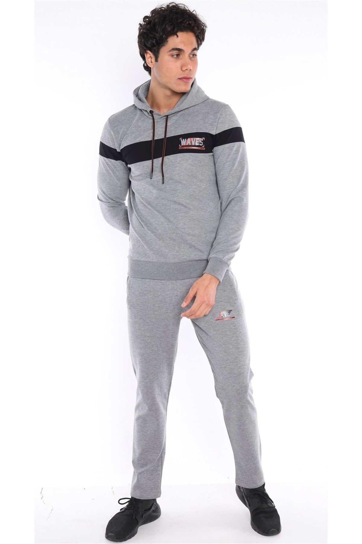 ست گرمکن ورزشی مردانه G2 MELANGE MALE BREATHING COTTON HOODED PRINTED SLIMFIT SPORT TEAM A3042 Escetic