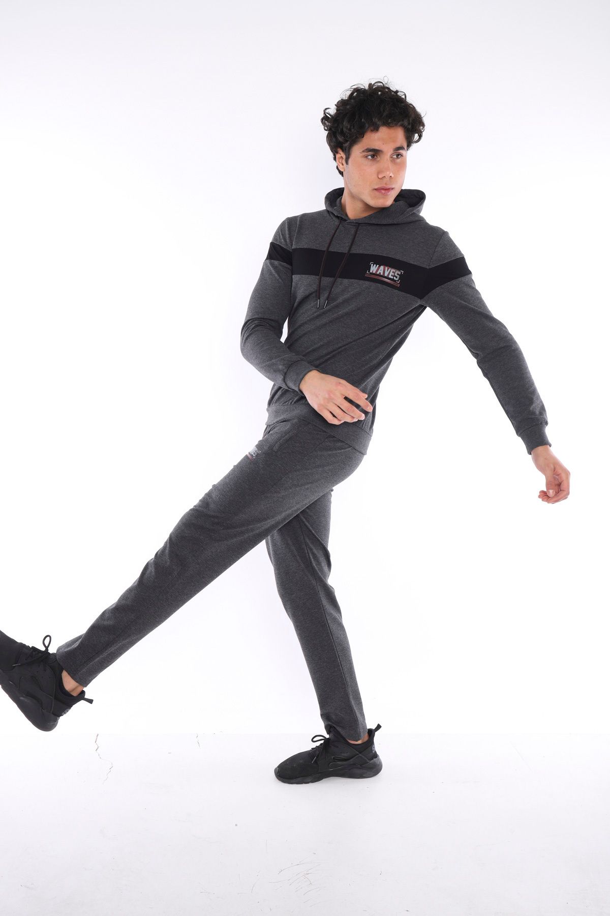 ست گرمکن ورزشی مردانه هود پنبه تنفس طرح دار برای تیم عرق SLIMFIT SPORT TEAM A3042 Escetic
