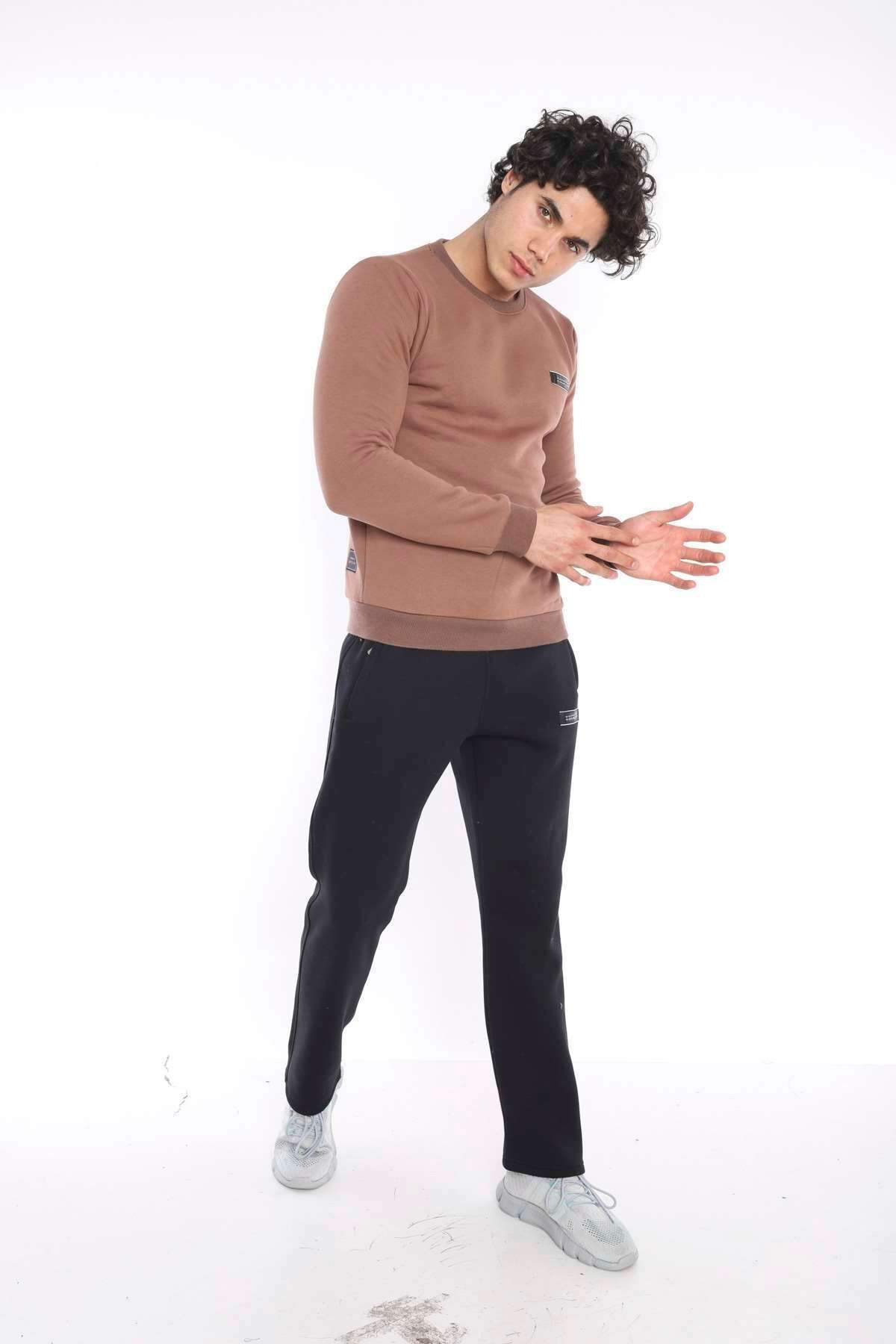 ست گرمکن ورزشی مردانه زمستان قهوه شیر 3 من؟ PLIK با I؟ CHI SHARDON SWEAT SATATO SET A3053 Escetic