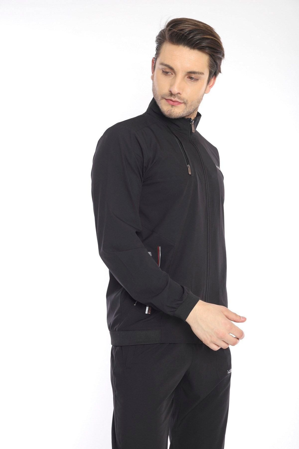 ست گرمکن ورزشی مردانه ورزش یقه بلند سیاه و سفید LYCRA BREATHING 4 POCKET SUMMER SLIMFIT TRACKSUIT TEAM 6784 Escetic