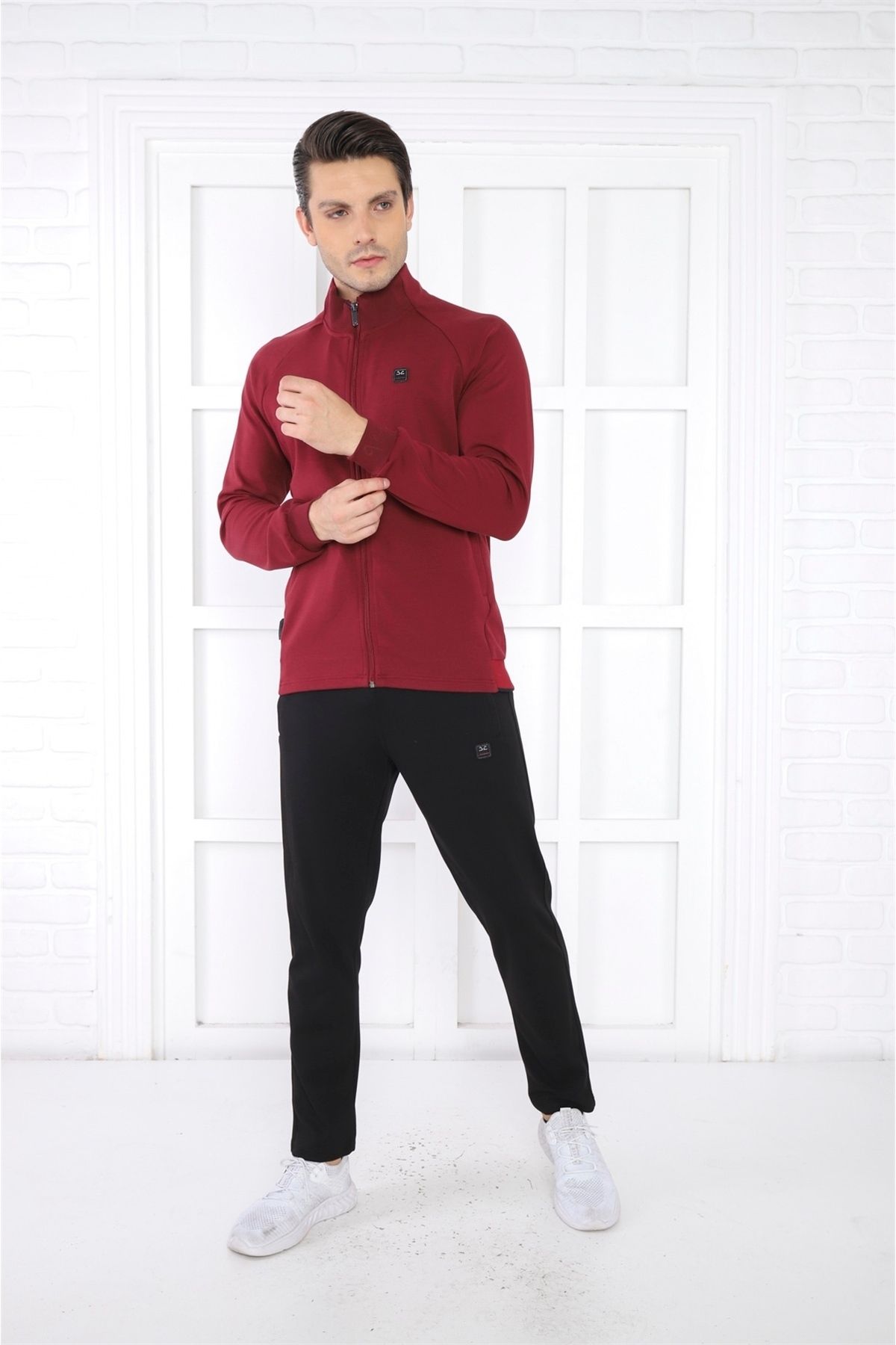 ست گرمکن ورزشی مردانه گردنبند ORTAK BORDEAUX 4 فصل تنفس پنبه ورزش SLIMFIT تیم خدمات 6767 Escetic