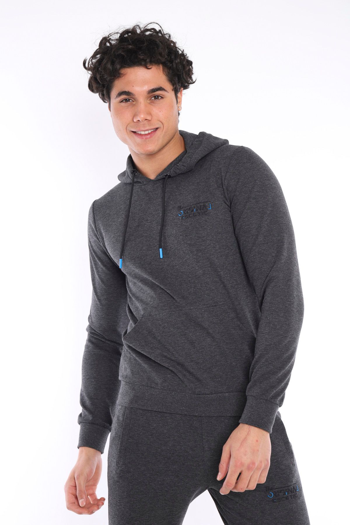 ست گرمکن ورزشی مردانه هود پنبه تنفس طرح دار SLIMFIT SPORT TEAM A3043 Escetic