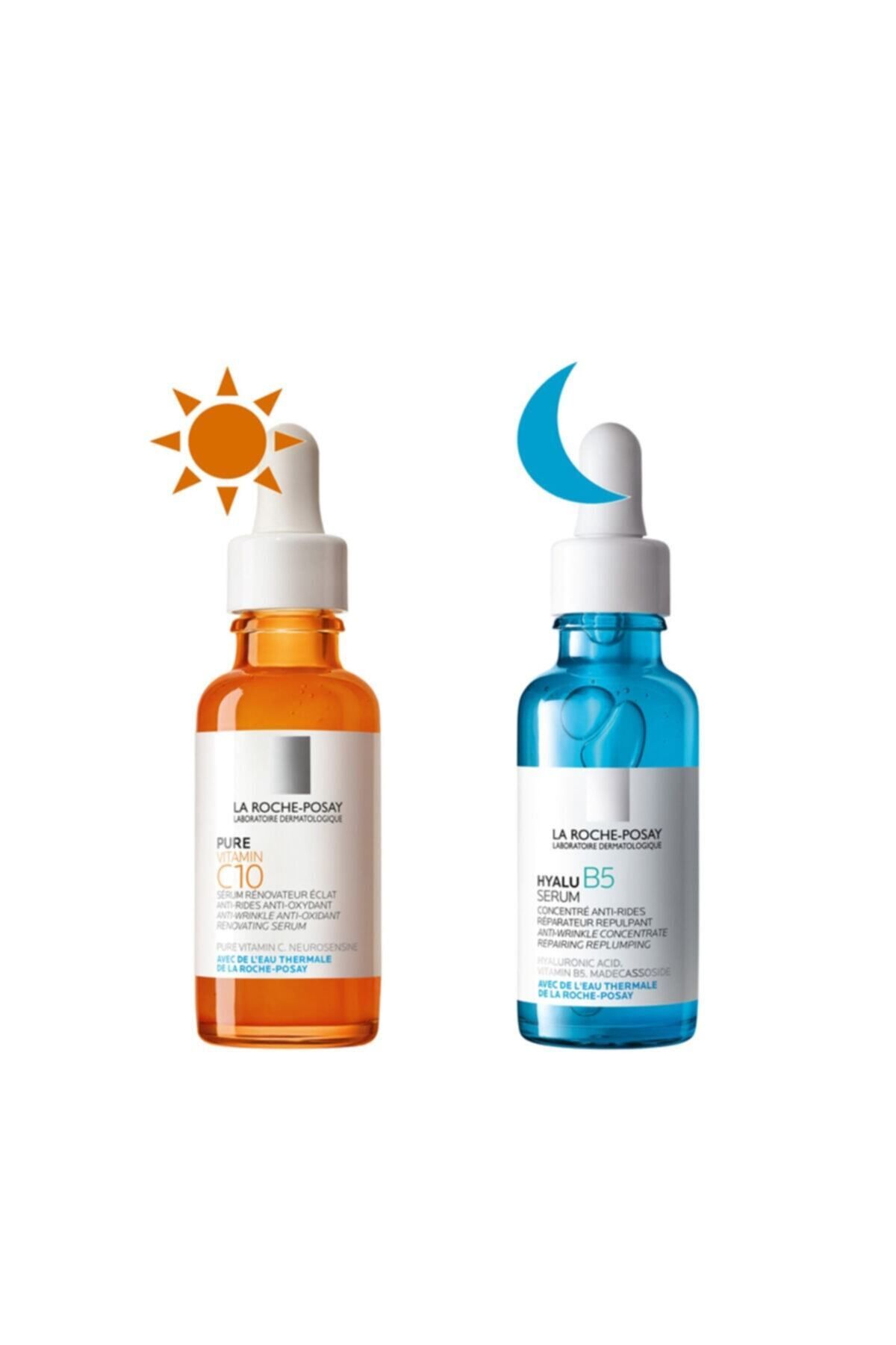 La Roche Posay مجموعه سرم مراقبت از پوست ضد پیری و روشن کننده پوست | سرم پیور C10 و سرم هیالو B5