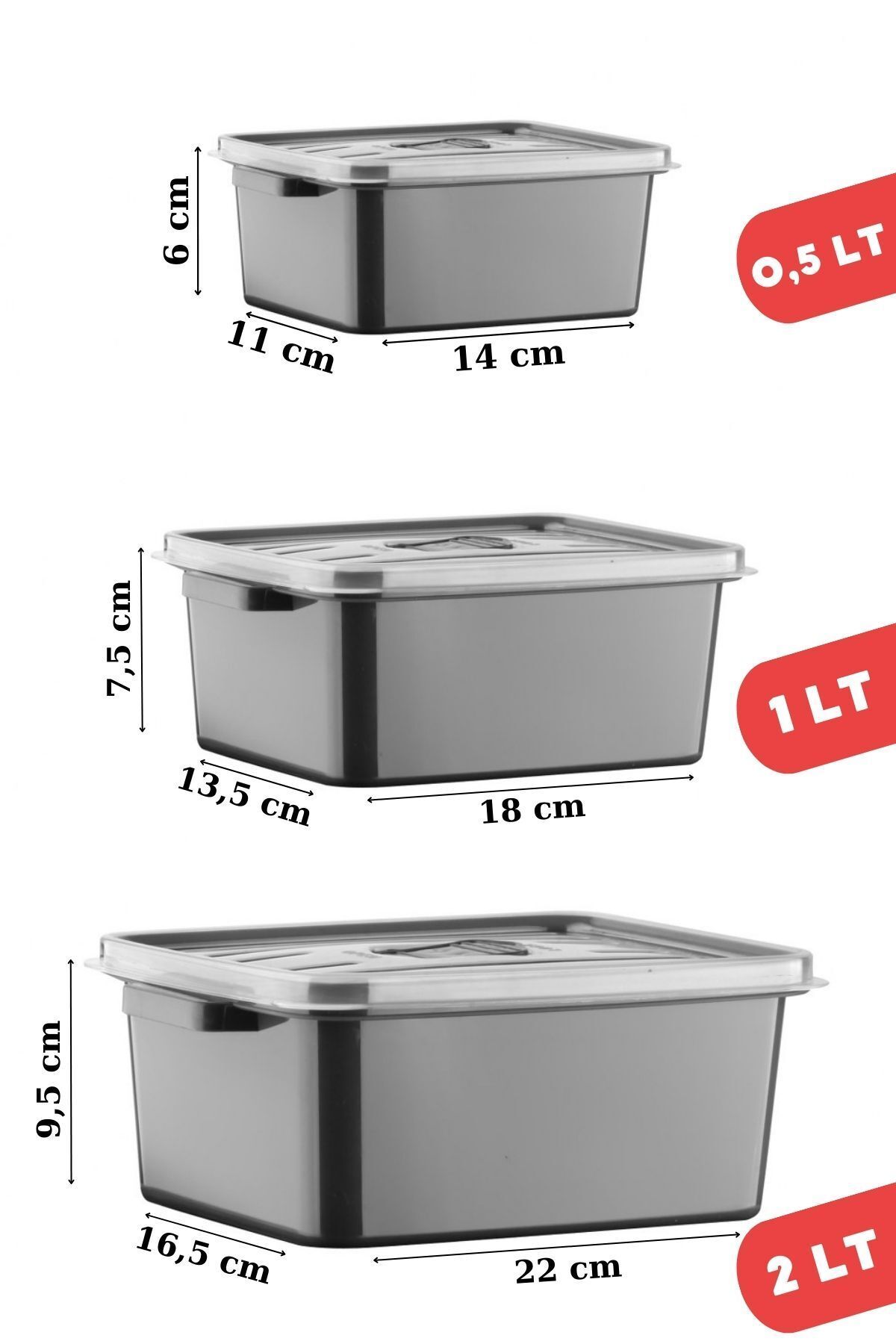 Nandy Home-24' Rectangular Anthracite Storage Container Set, Microwave and Freezer Safe 5