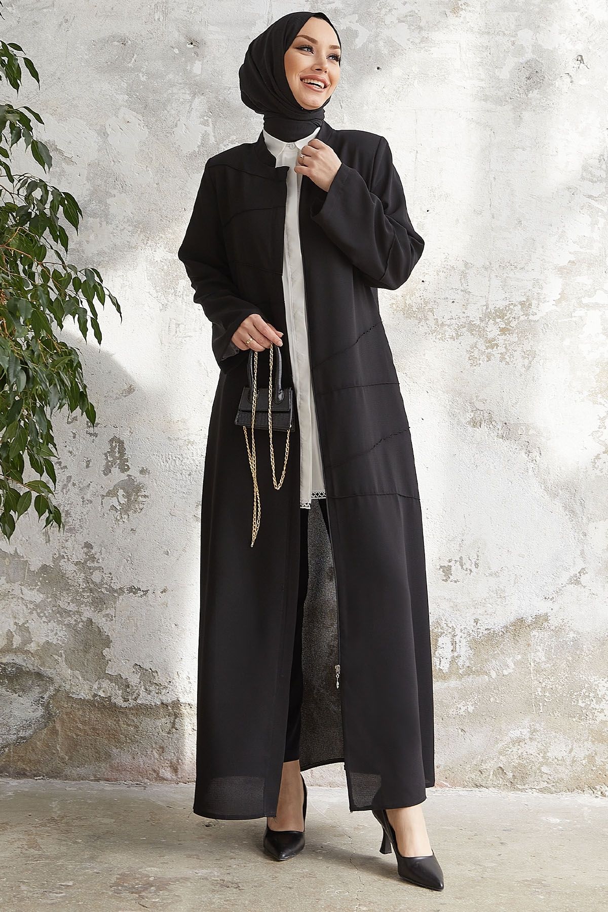 InStyle-Ivory Piping Pattern Ferace - Μαύρο 4