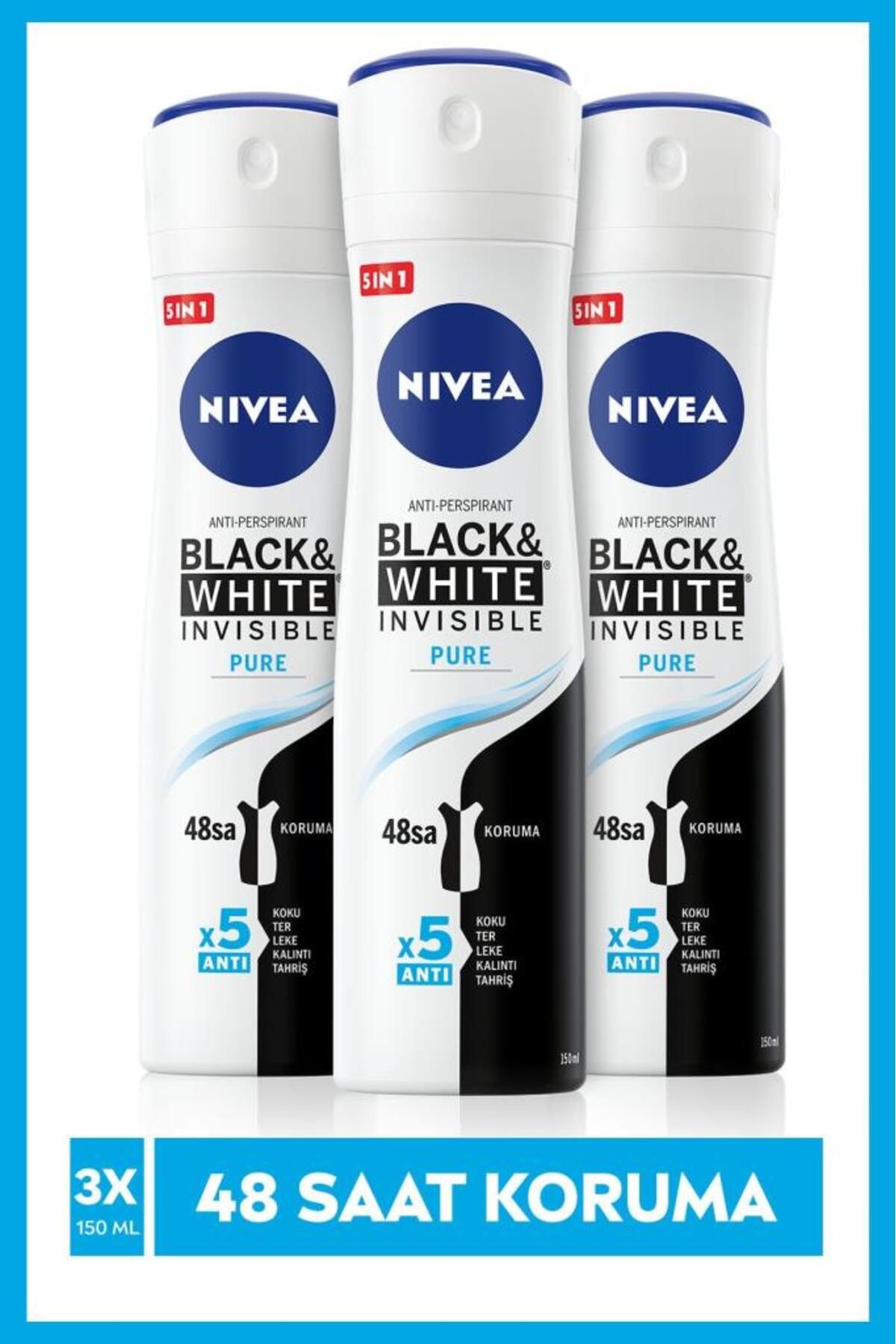 NIVEA Invisible Black&white Pure Спрей-дезодорант для женщин, 150 мл, набор из 3 шт. НАБОР.NVE.144