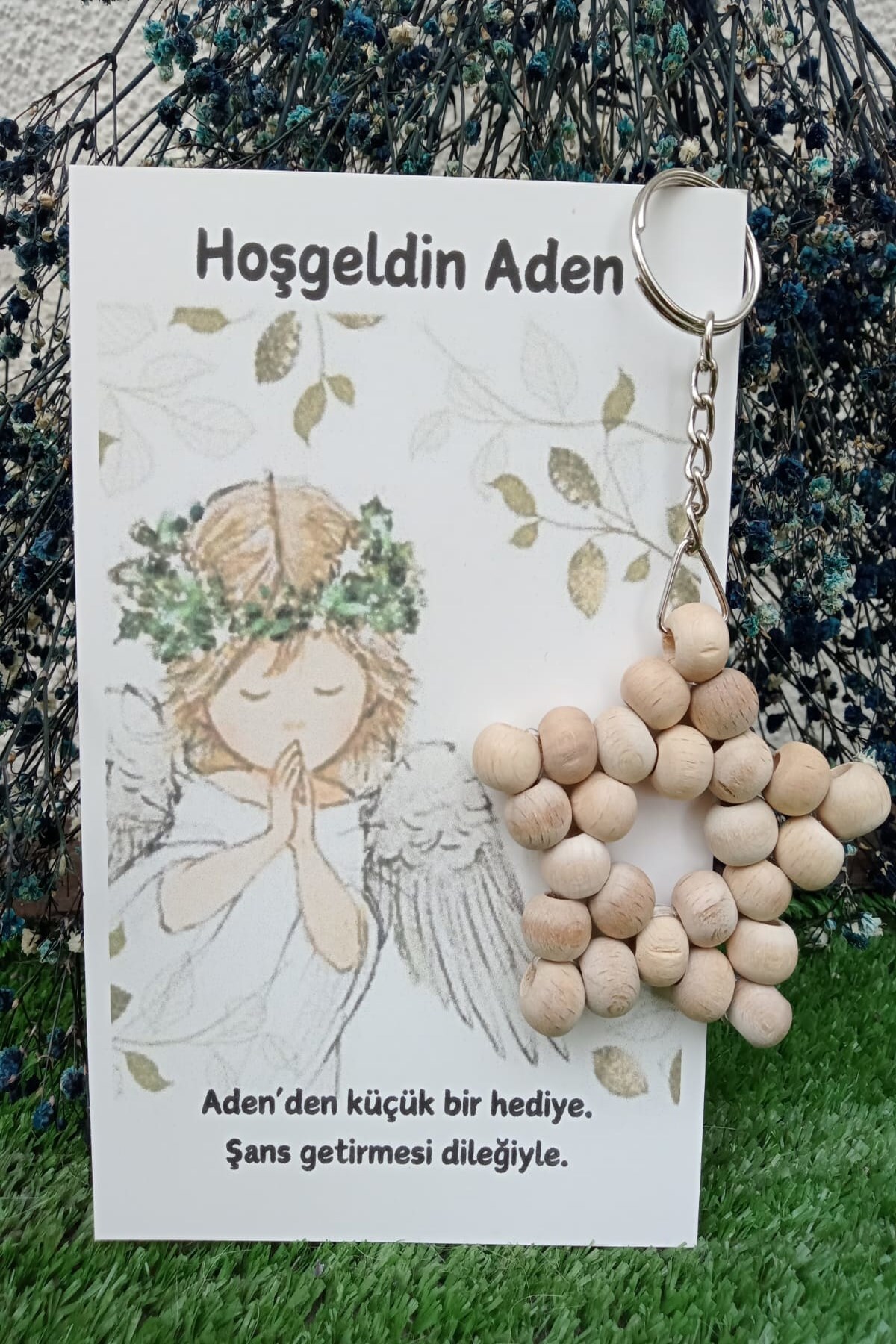 Wooden Star Keychain with 10 Angel Cards - Baby Gift - Newborn Gift - Mawlid - Personal