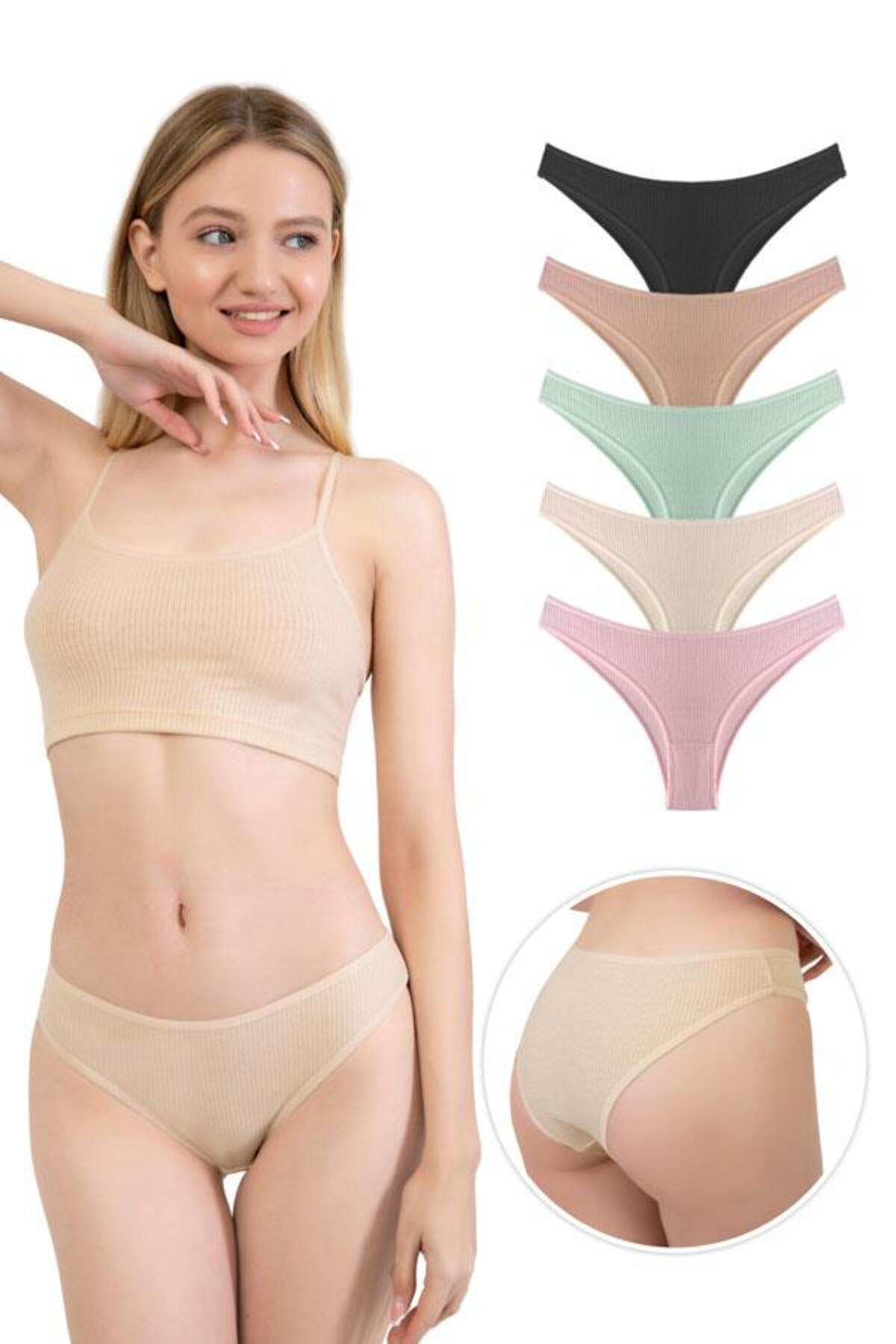 Cottonhill Női bordázott camisole brazil bugyi pamuttal és lycrával, 5 db