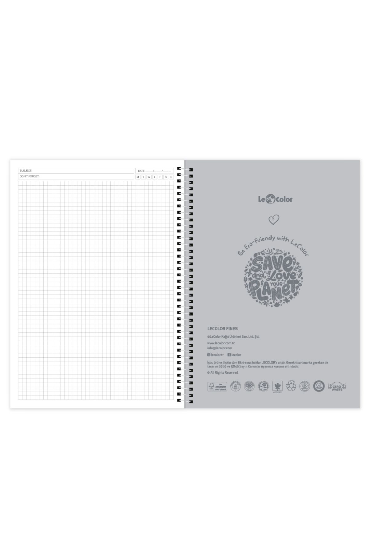 Le Color-Fines Office Notebook A4 Spiral Checkered Gray 4