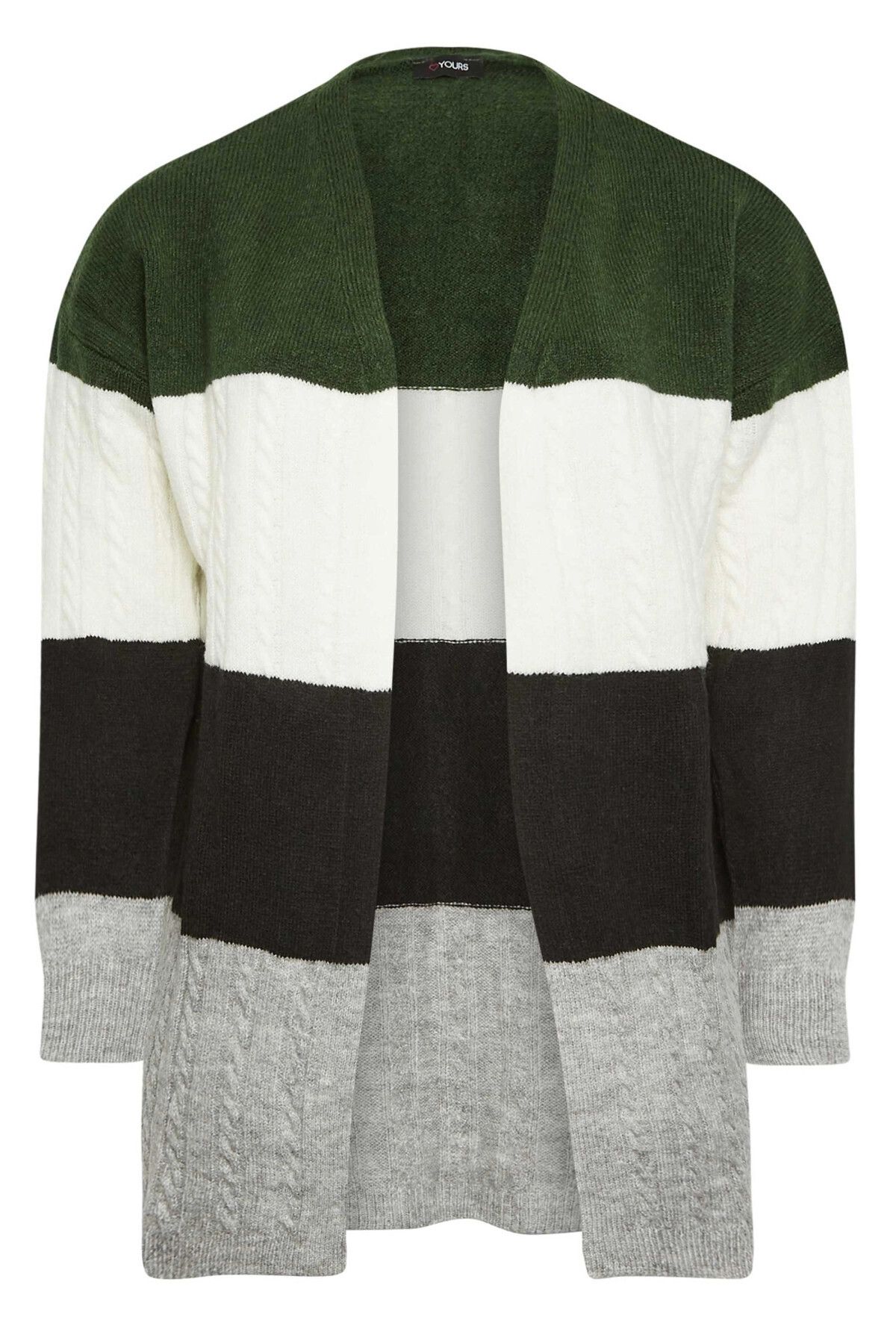 Stil Diva-Large Size Midi Length Striped Long Sleeve Knitwear Knitted Cardigan302146 6