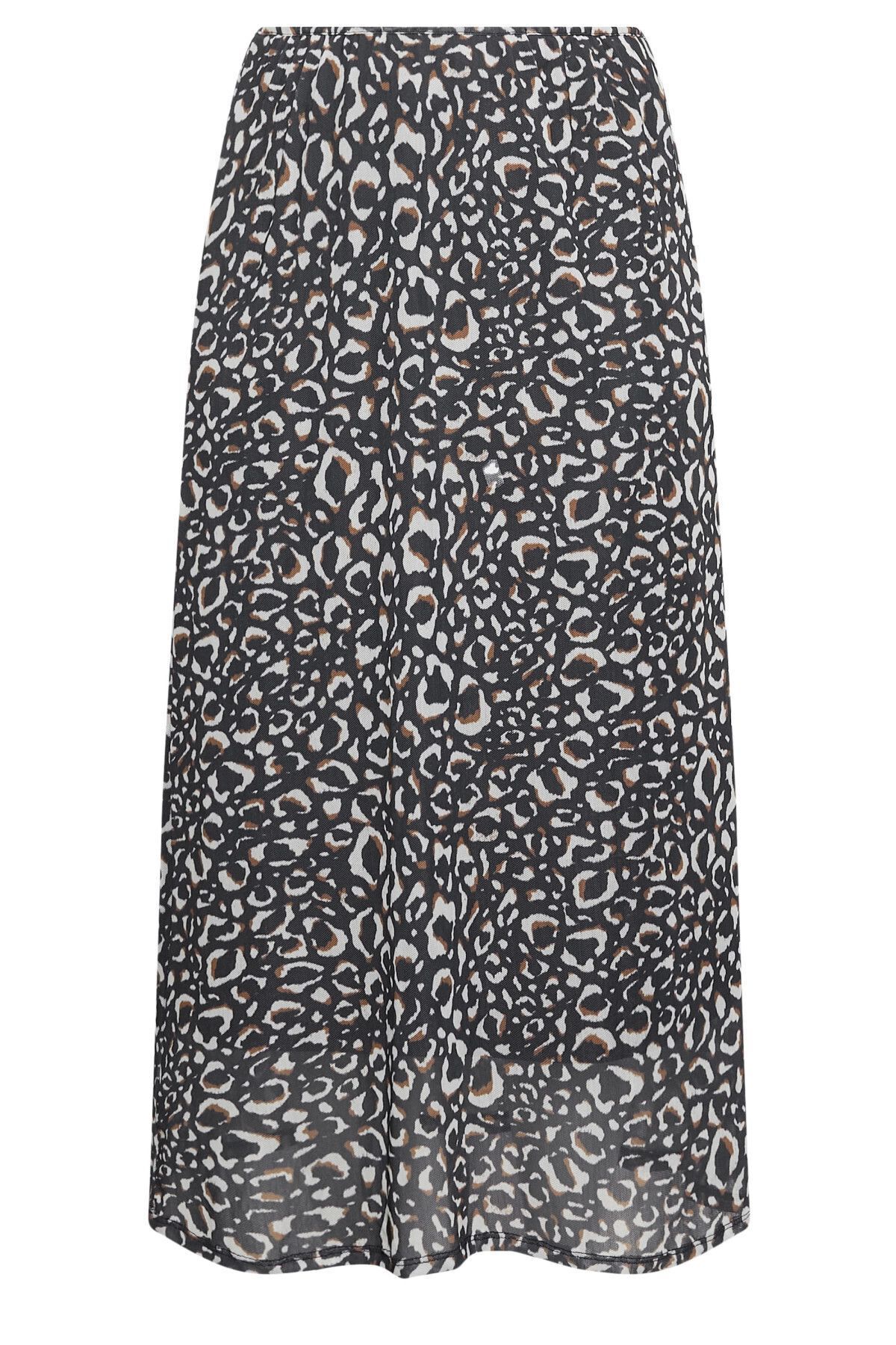 Stil Diva-Plus Size Leopard Patterned Midi Length Lined Skirt302699 6
