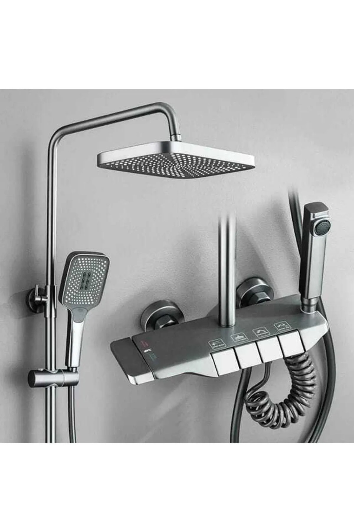 EFDAL YAPI MİMARLIK Efdal Yapı Antrasit Gri Tuşlu Piyano Duş Seti(BOY 115CM) 2 Yıl Garantili Pirinç Materyal