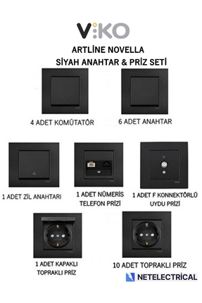 VİKO Viko Artline Novella Siyah Anahtar & Priz Seti