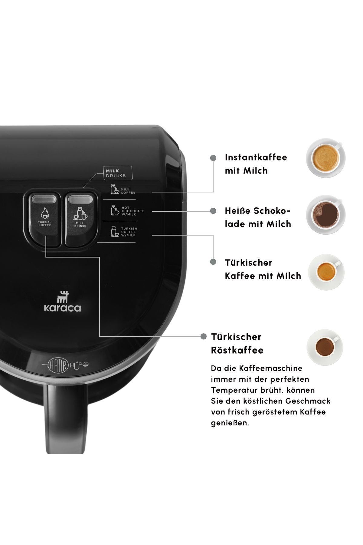 Karaca-Hatır Hups Türkische Kaffeemaschine, Anthrazit, Milcherhitzungsmaschine, 535 W, Mokkamaschine 7