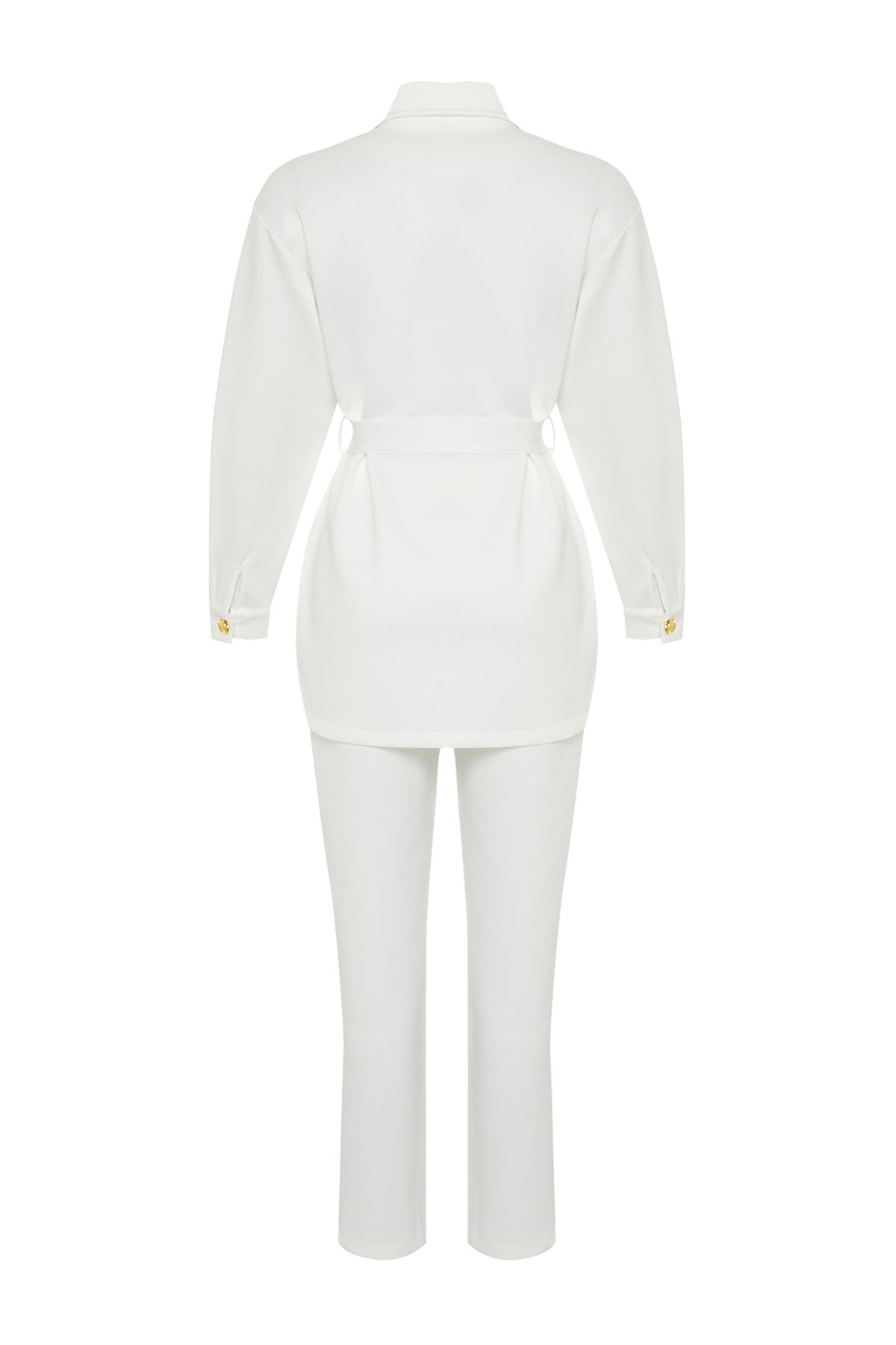 Trendyol Modest-Ecru Gold Scuba Button Detailed Top and Bottom Set - TCTSS24US00017 9