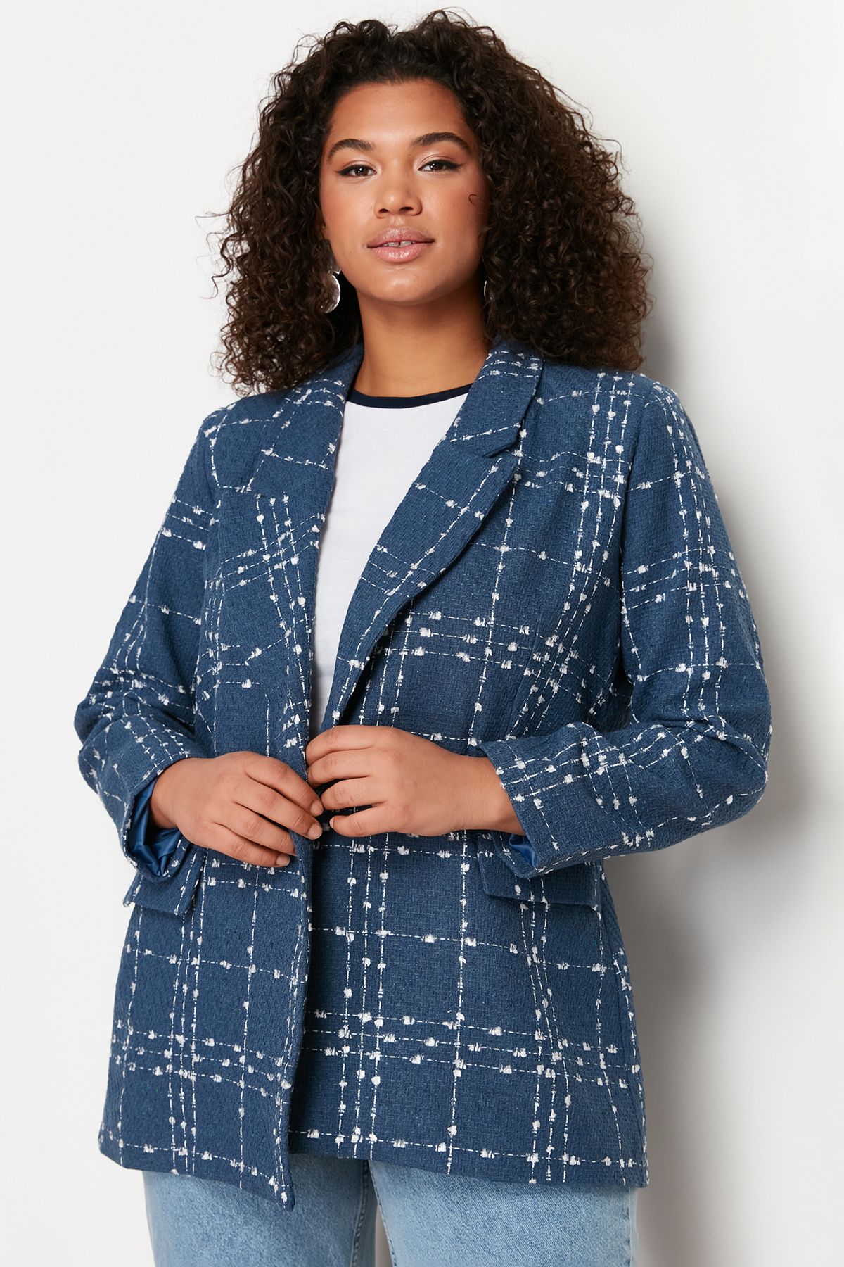 Dark blue Women Plus Size Blazers Styles Prices Trendyol