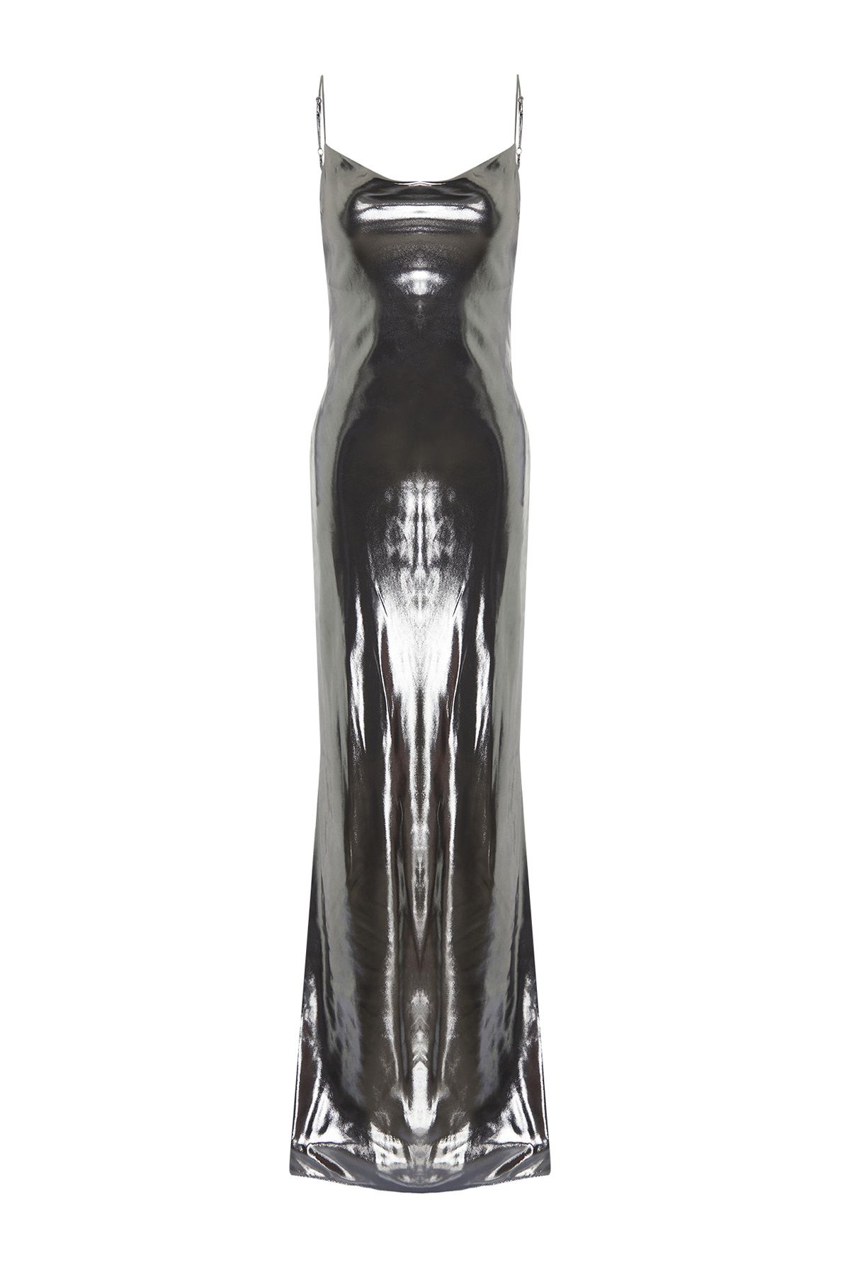 Trendyol Collection-Metallic Woven Silver Lined Fish Long Evening Dress - TPRSS24AE00017 7