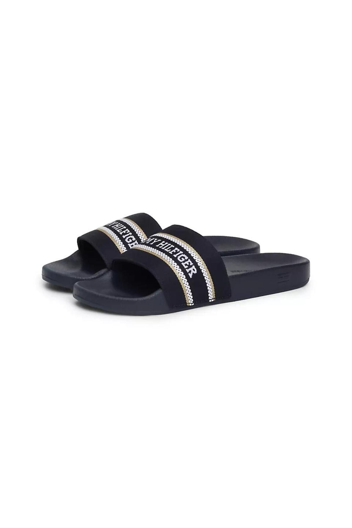 دمپایی آبی زنانه polslide hilfiger با توری Tommy Hilfiger