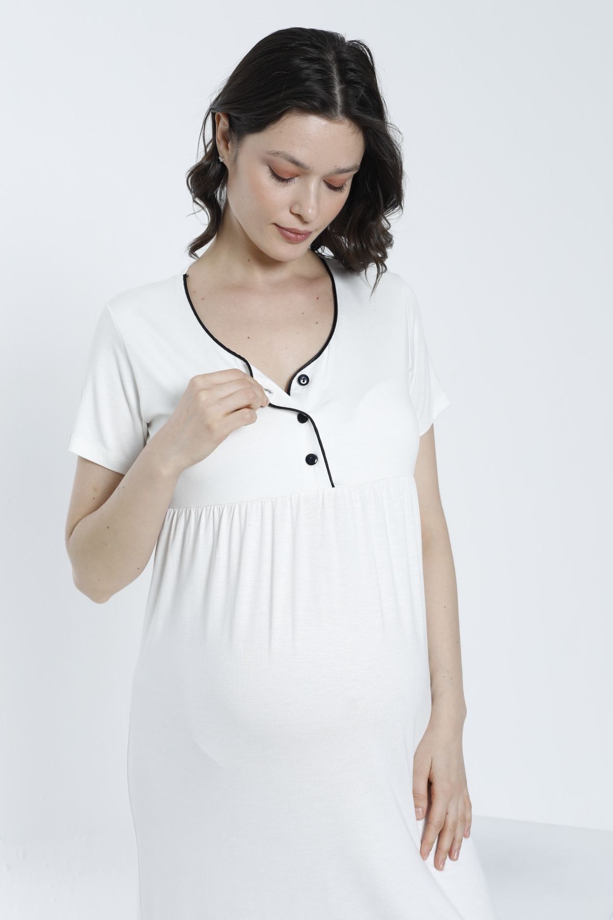 Miss Dünya Lissa-Women's Dressing Gown Front Buttoned Maternity and Maternity Nightgown Set 8