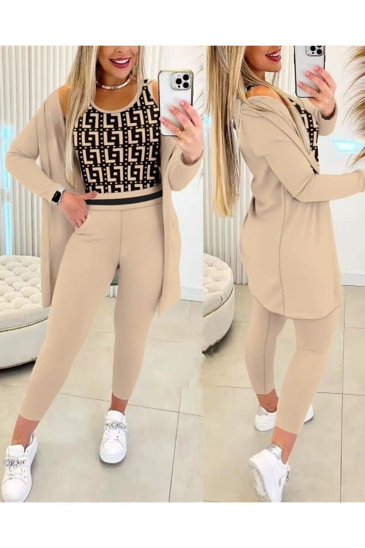 Kokosh moda Set triplu crep cu mânecă lungă pentru femei