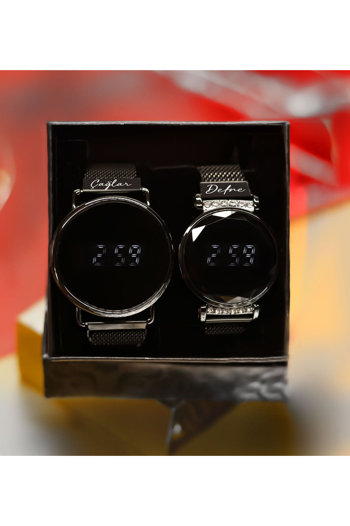 Personalized Black Case Wicker Strap Wristwatch Gift Set for Fences