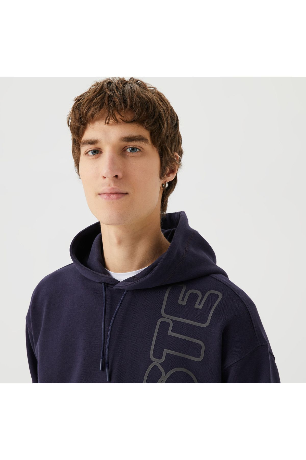 Lacoste Unisex Relax Fit Hooded Printed Blue Sweatryrt