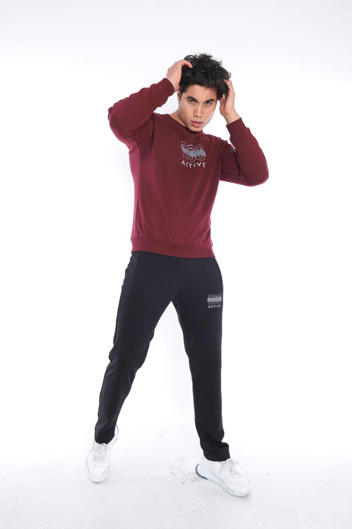 ست گرمکن ورزشی مردانه بوردو 3 من؟ توطئه تنفس پنبه طرح دار SLIMFIT تیم A3032 Escetic
