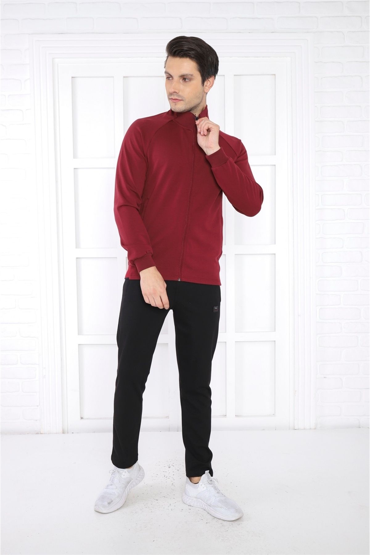 ست گرمکن ورزشی مردانه گردنبند ORTAK BORDEAUX 4 فصل تنفس پنبه ورزش SLIMFIT تیم خدمات 6767 Escetic