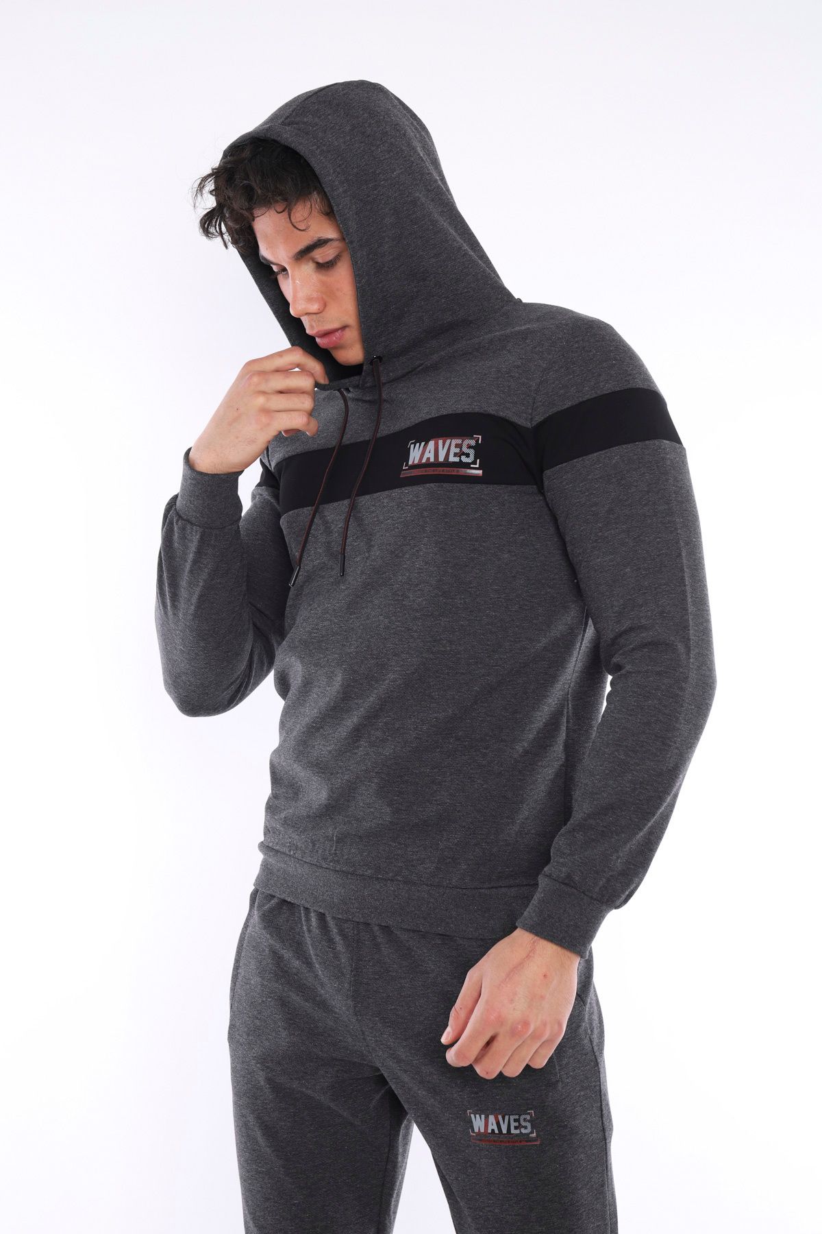 ست گرمکن ورزشی مردانه هود پنبه تنفس طرح دار برای تیم عرق SLIMFIT SPORT TEAM A3042 Escetic