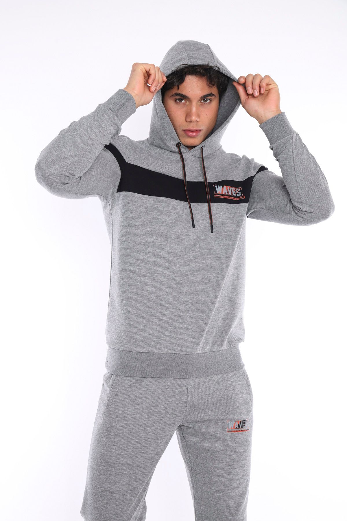 ست گرمکن ورزشی مردانه G2 MELANGE MALE BREATHING COTTON HOODED PRINTED SLIMFIT SPORT TEAM A3042 Escetic