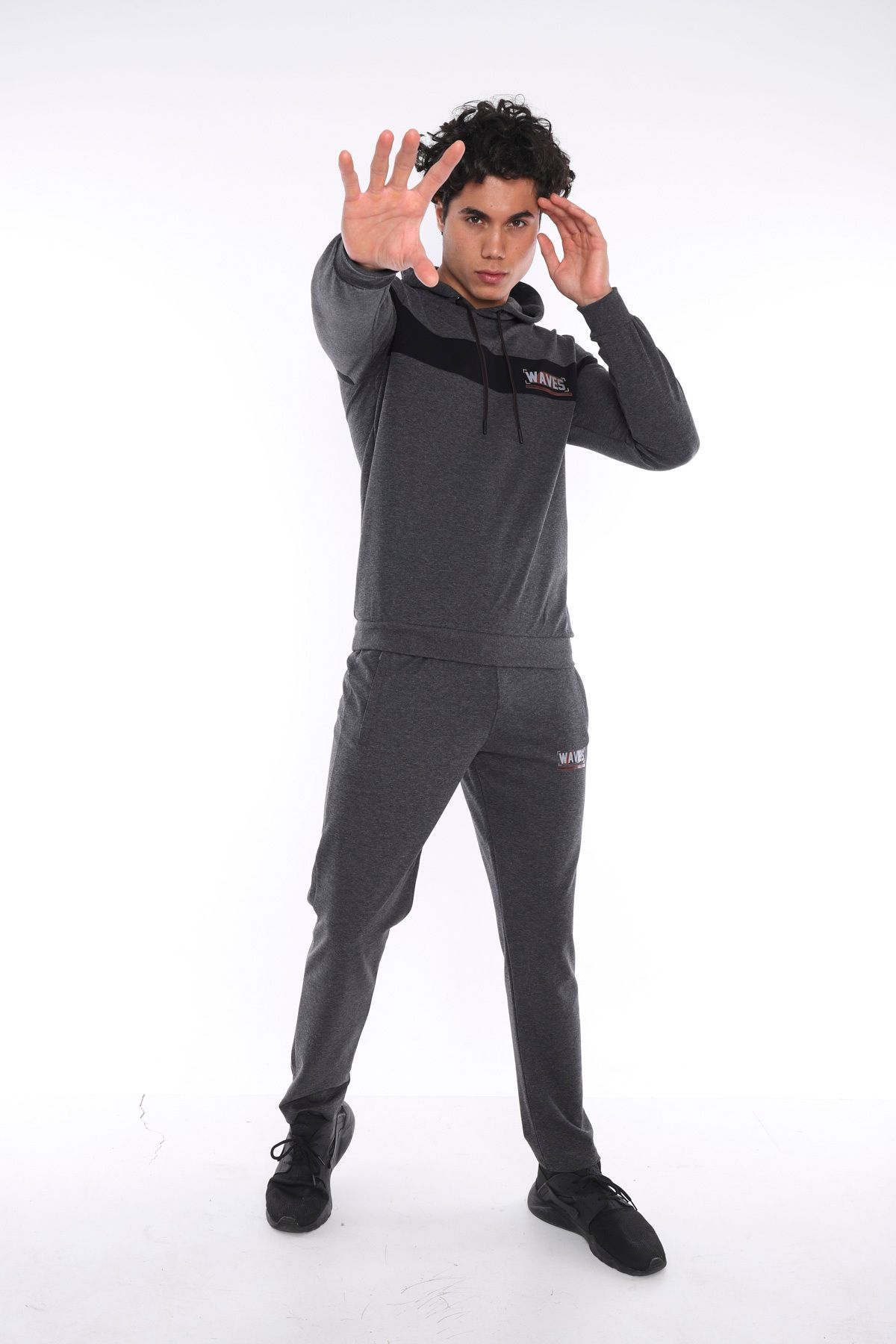 ست گرمکن ورزشی مردانه هود پنبه تنفس طرح دار برای تیم عرق SLIMFIT SPORT TEAM A3042 Escetic