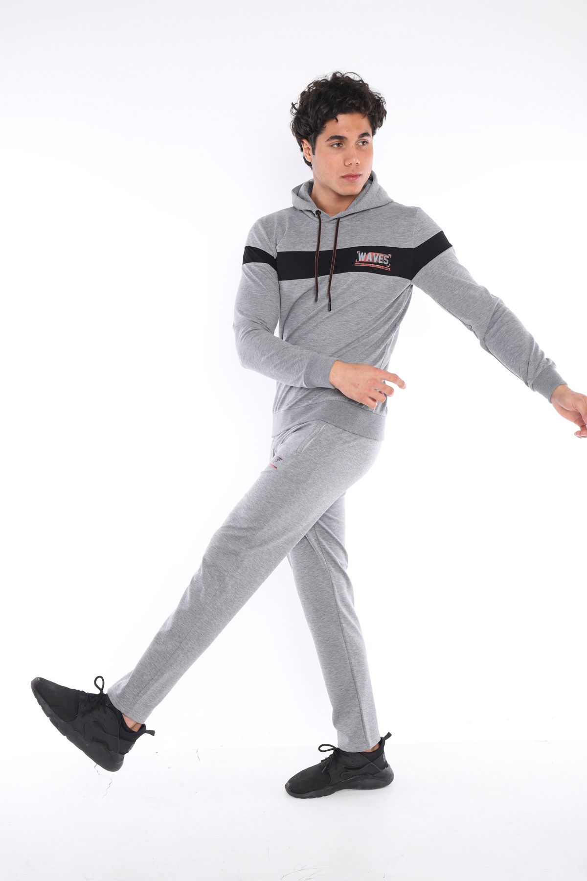 ست گرمکن ورزشی مردانه G2 MELANGE MALE BREATHING COTTON HOODED PRINTED SLIMFIT SPORT TEAM A3042 Escetic