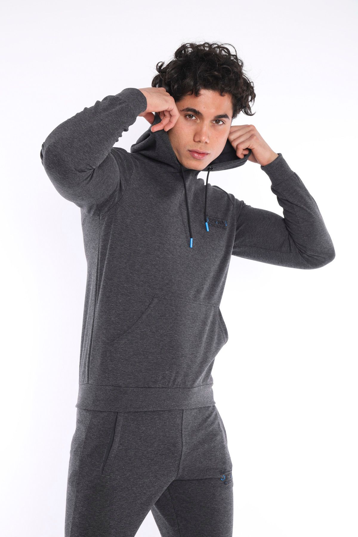 ست گرمکن ورزشی مردانه هود پنبه تنفس طرح دار SLIMFIT SPORT TEAM A3043 Escetic