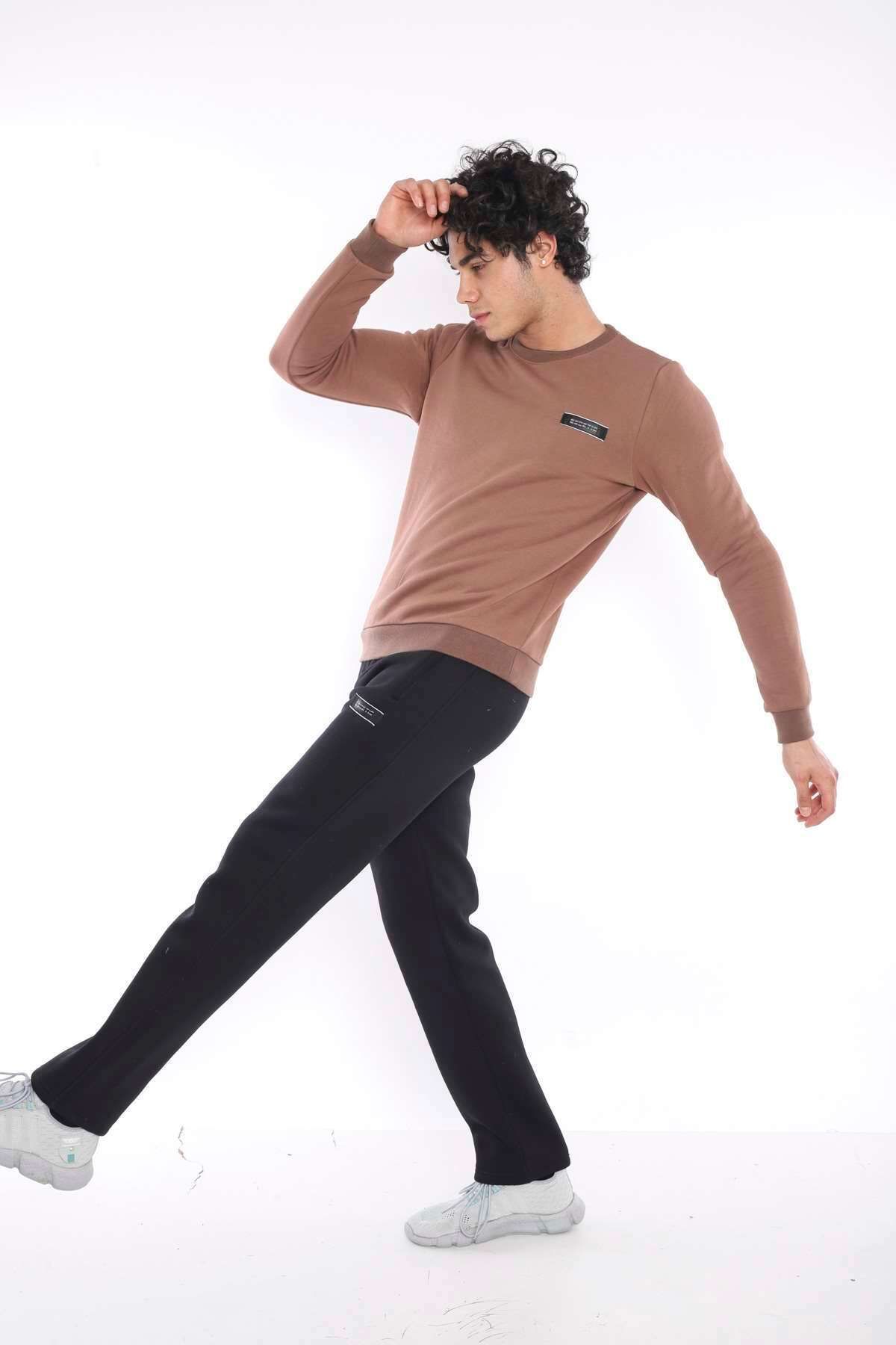 ست گرمکن ورزشی مردانه زمستان قهوه شیر 3 من؟ PLIK با I؟ CHI SHARDON SWEAT SATATO SET A3053 Escetic