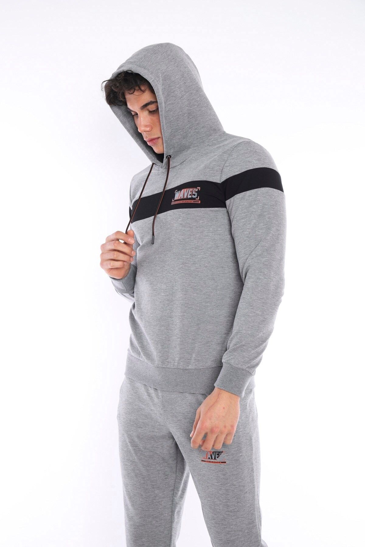 ست گرمکن ورزشی مردانه G2 MELANGE MALE BREATHING COTTON HOODED PRINTED SLIMFIT SPORT TEAM A3042 Escetic