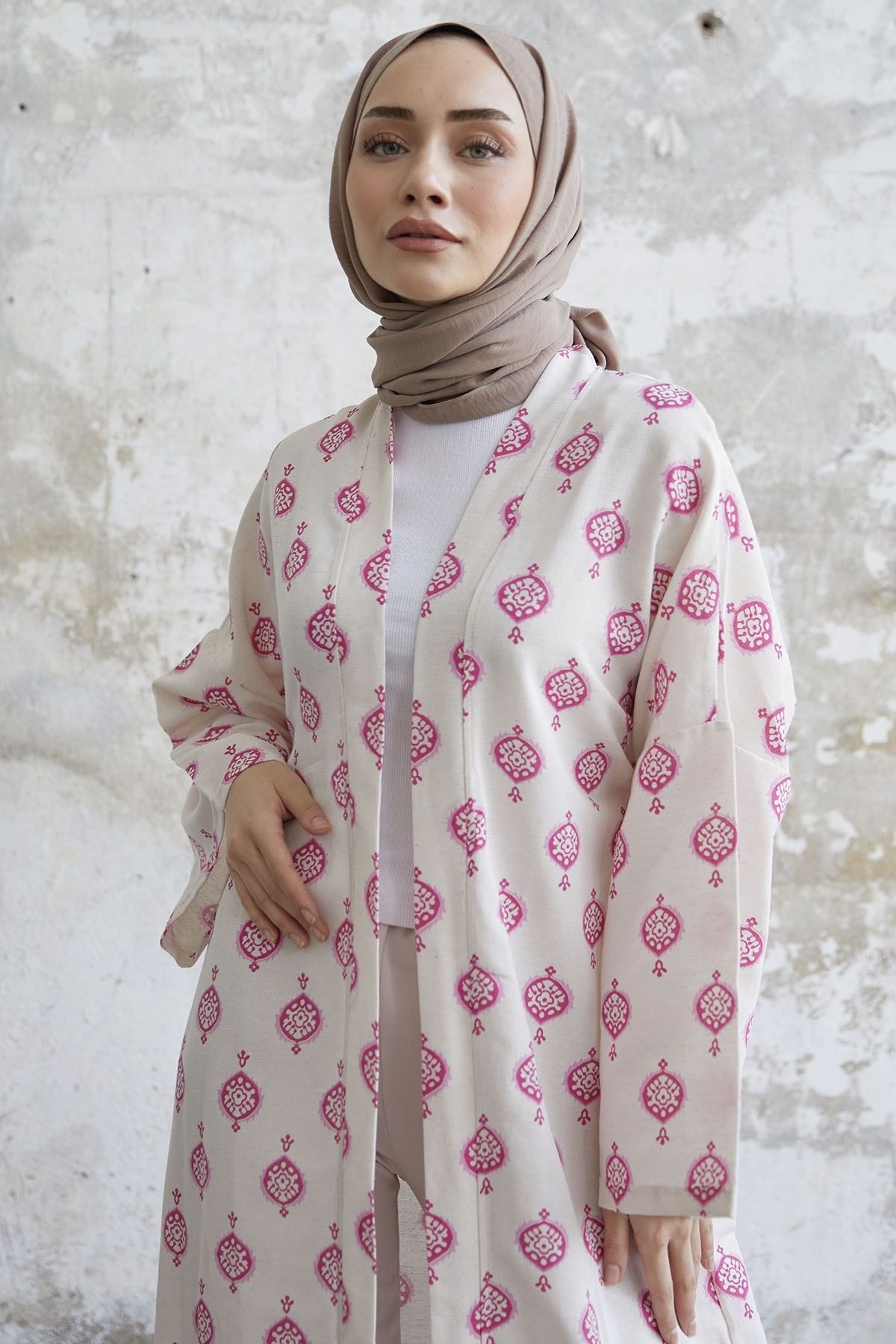 InStyle-Kimono lung cu model etnic - roz 3