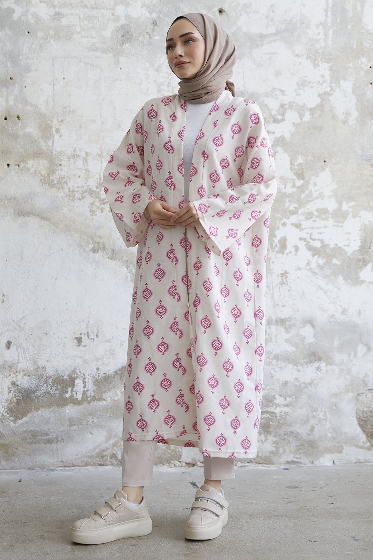 InStyle-Kimono lung cu model etnic - roz 4
