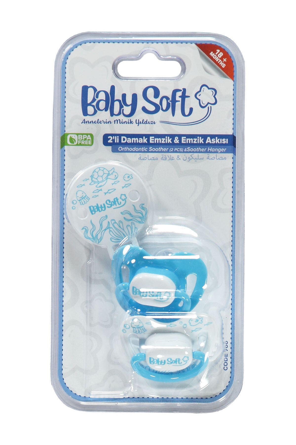 Соска-пустышка Babysoft Baby Soft из 2 штук и ремешок для соски № 3, бирюзовый 798540702SS1