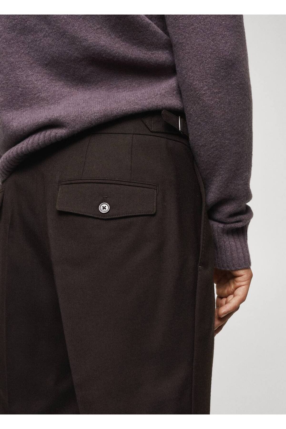 MANGO Man-Pleated and Buckle Wool Trousers 7