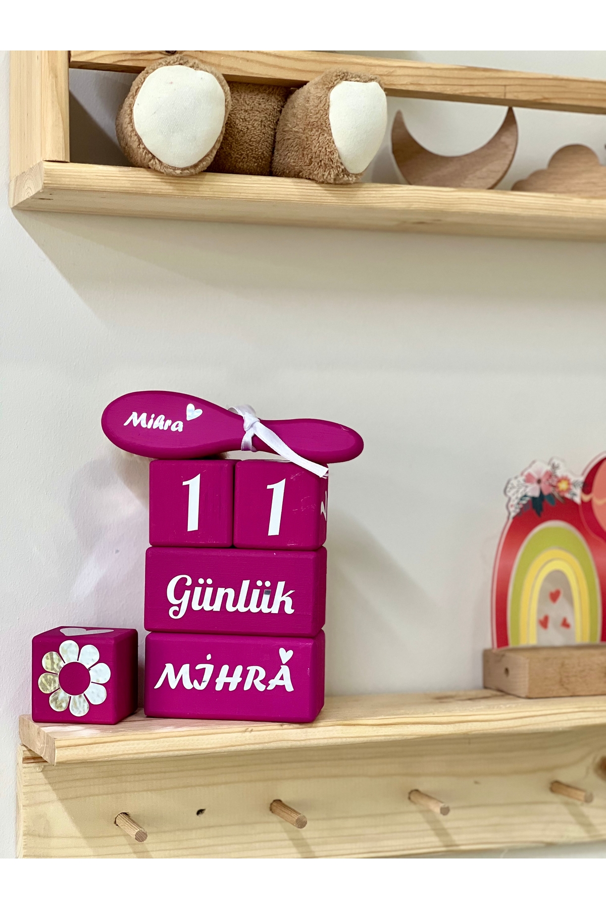 Fuşya Gümüş Yazılı Anne Bebek Anı Küpü Dekor ve Fotoğraf Çekimi