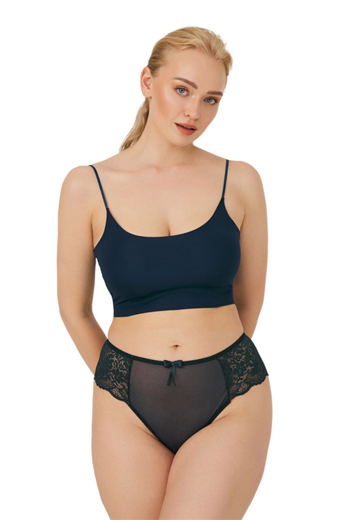 Cottonhill-Tenan Green Lace Tulle Detailed Plus Size Brazilian Panties 3