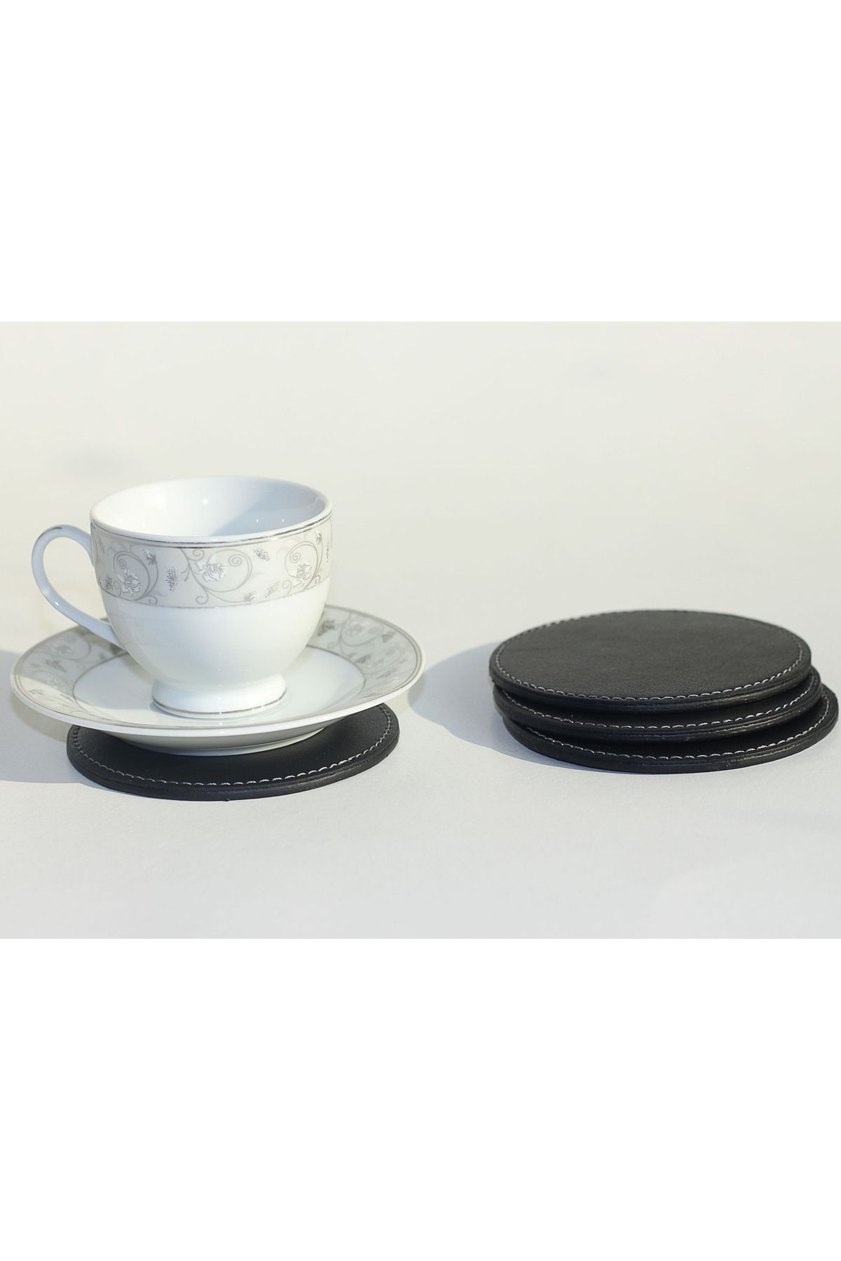 Arkem-Black Leather Coaster, Cup, Cup, Mug, Coaster 4 Pieces 4