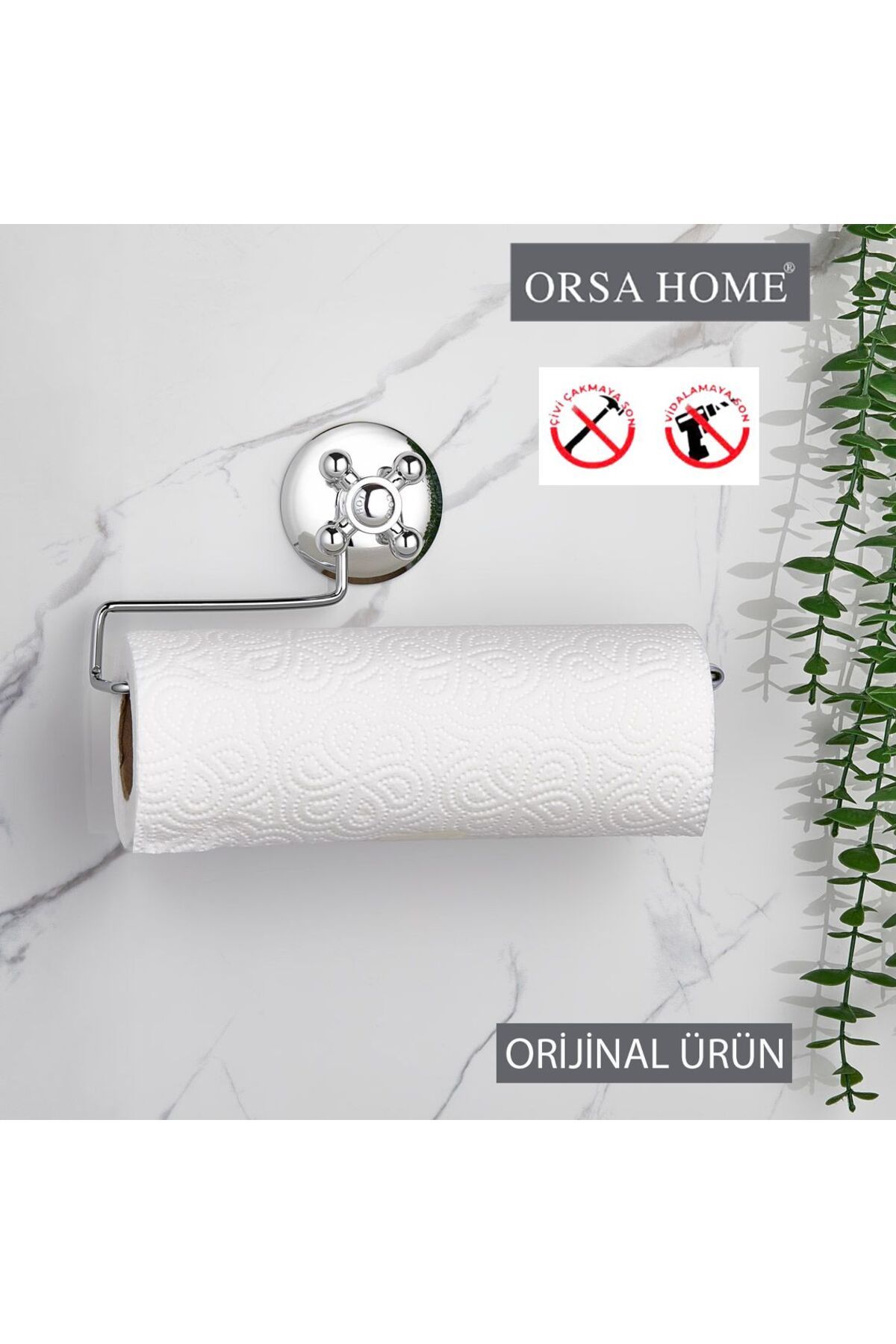 ORSA HOME Suport Pentru Prosoape De Hârtie Cromat Adeziv Puternic Cu Robinete - Mărime unică